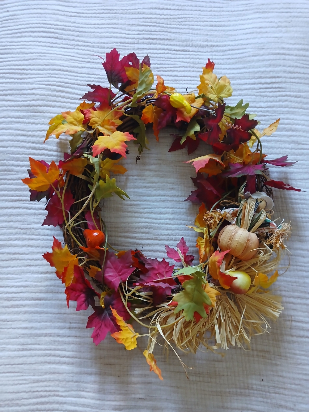 Autumn Harvest Maple Leaf & Pumpkin Wreath - Fall Home Holiday Decor/ Halloween